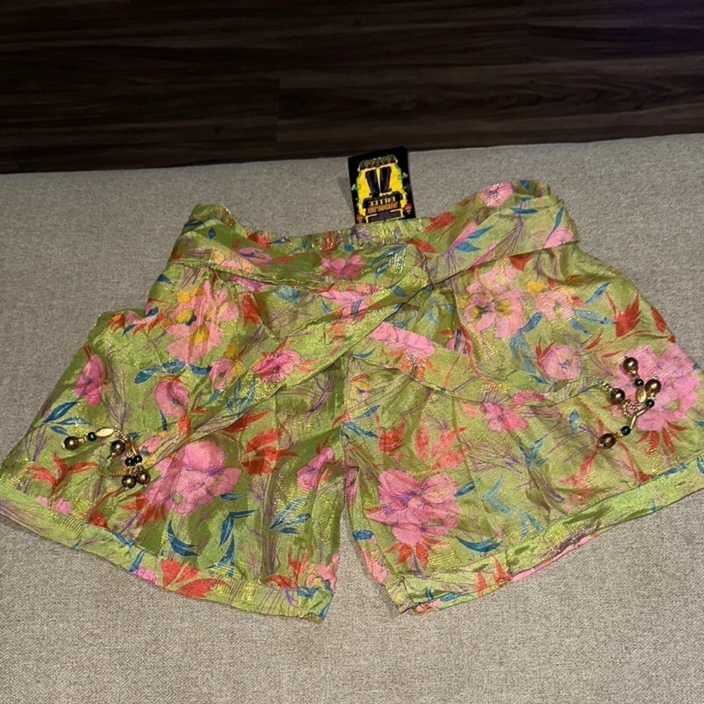 Vibrant High Waist Green and Pink Summer Shorts